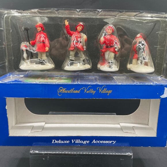 Heartland Valley Village Deluxe Village Accessory Set of 4 Firemen Fireman Dogs - Picture 1 of 10